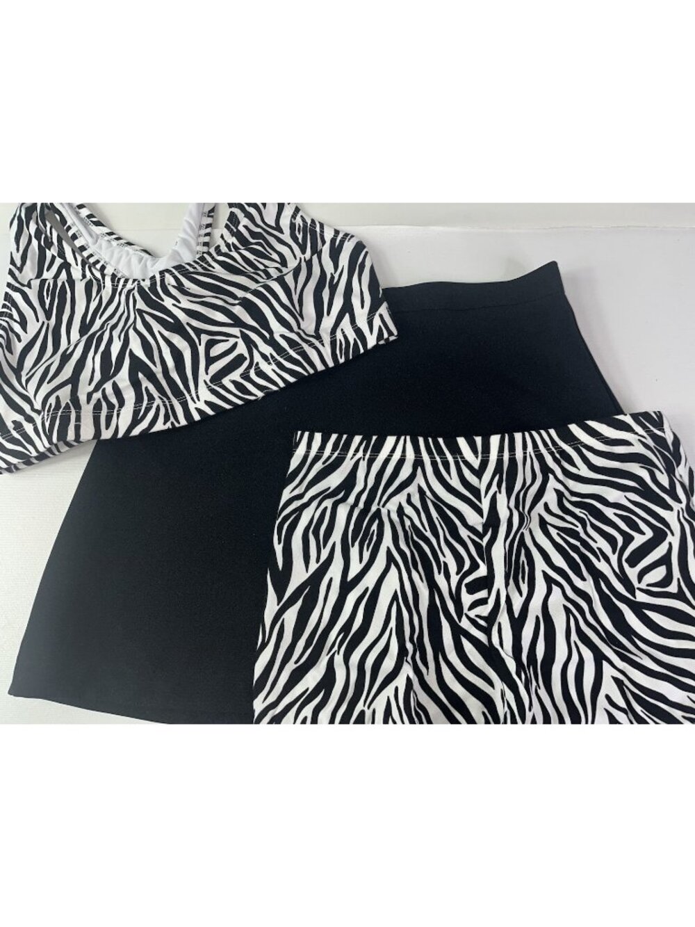 Zebra Cheerleader Uniform / Dance Adult Costume Outfit Sports Bra Shorts & Skirt